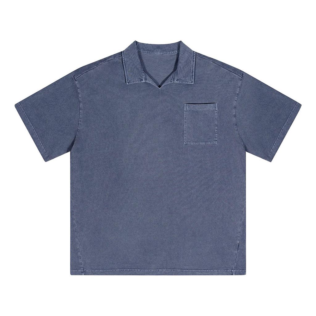 Men's Summer Solid Color Buttonless Lapel Loose Short Sleeve Top