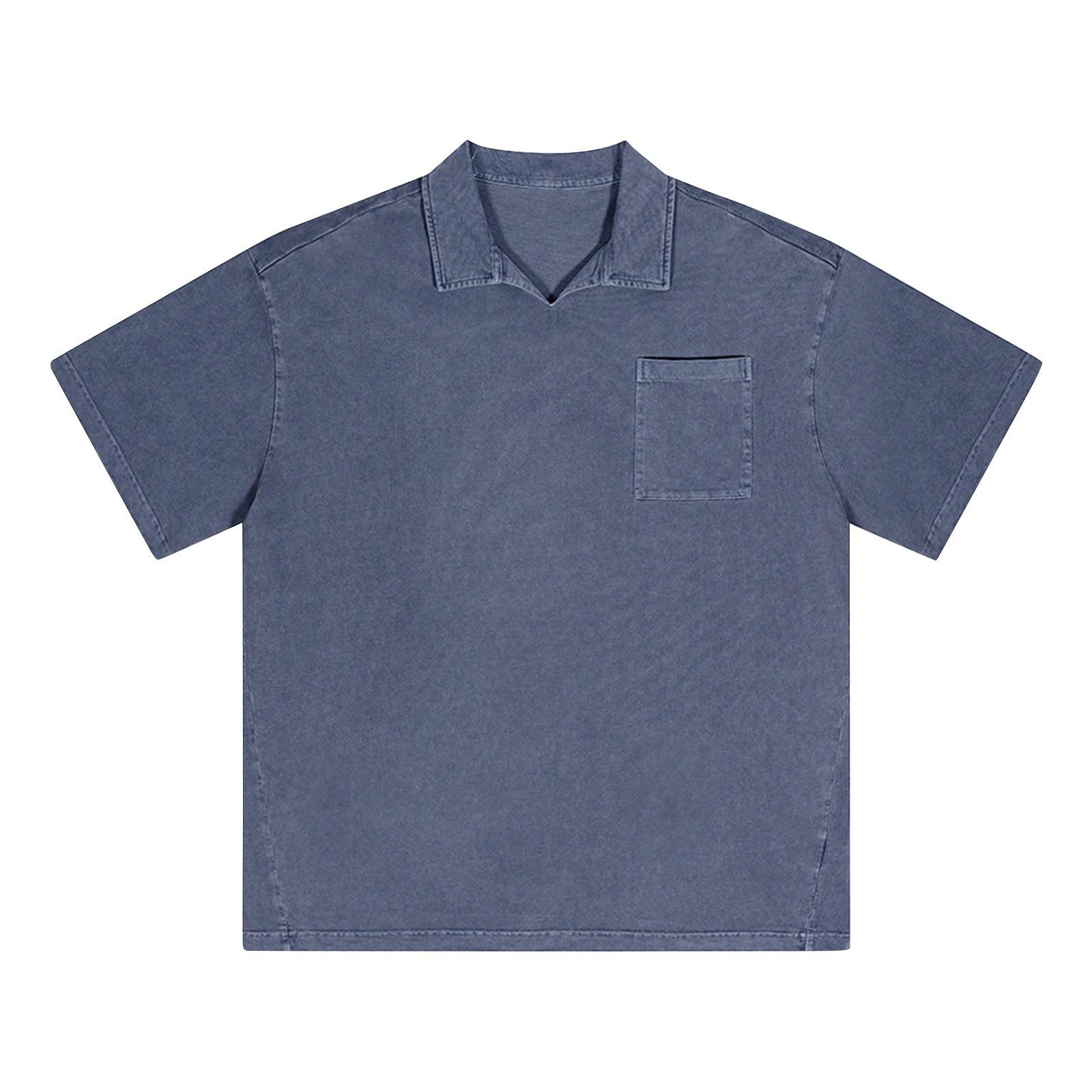 

Men s Summer Solid Color Buttonless Lapel Loose Short Sleeve Top M синій