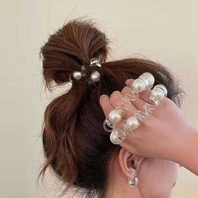 Korean Style Telephone Line Hair Rope TPU Pearl Ponytail Holder  Female/Children