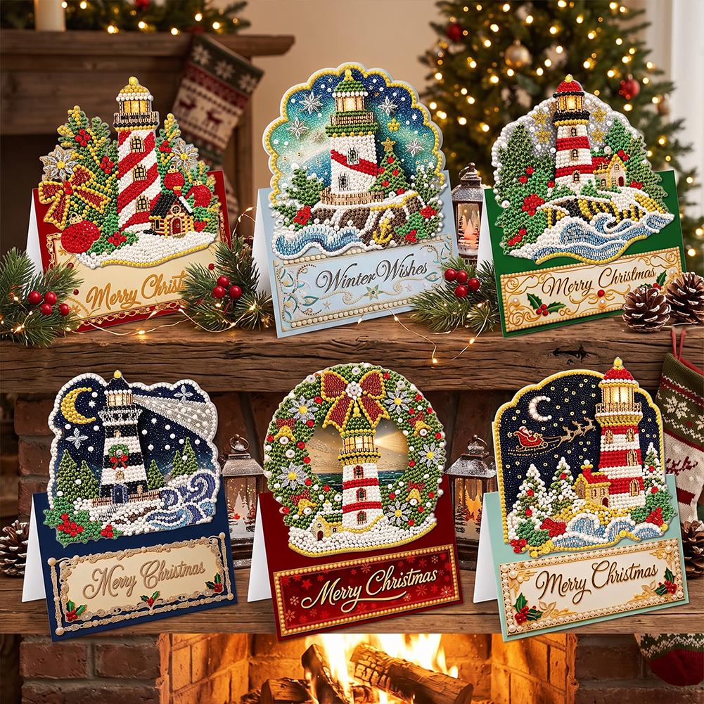DIY Diamond-Painted Paper Christmas/Angel/Castle Pattern Greeting Cards and Postcards, Christmas Gifts