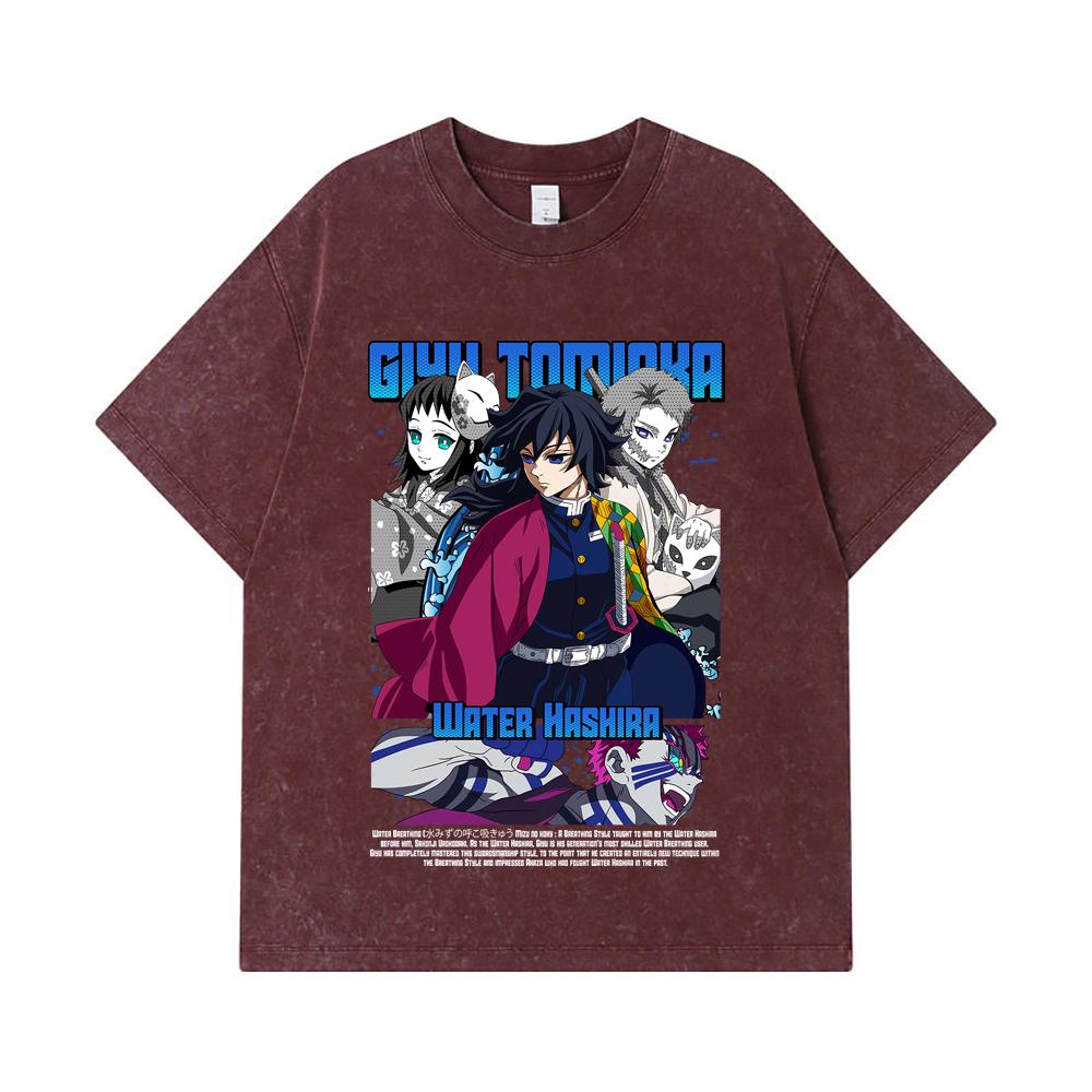 275 GSM Washed T-shirts 100% Cotton Demon Slayer V20 Tomioka Print Unisex Heavy Cotton T Shirt