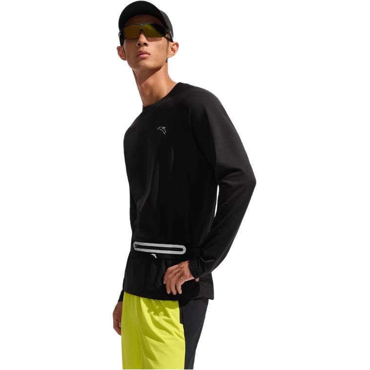 Anta Running Series Solid Color Round Neck Soft Comfortable Breathable Versatile Long Sleeve T-Shirt Men Tops 952545404-4