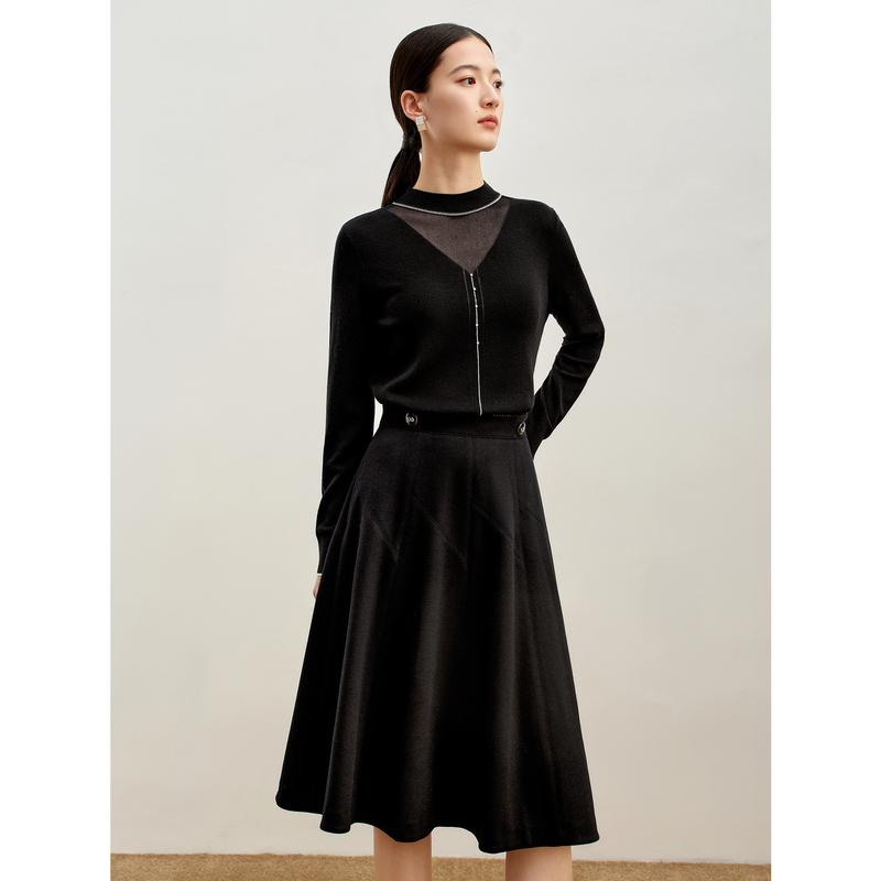 Elegant Slim Fit Diamond Chain Half High Neck Sweater for Women