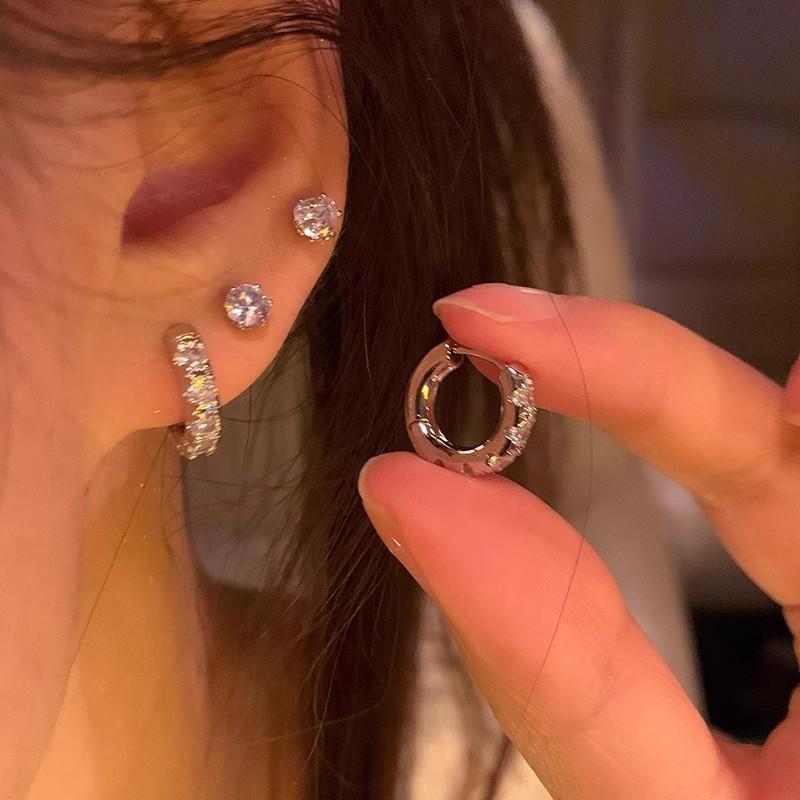 4Pcs Silver Color Zircon Round Hoop Earrings Set Hypoallergenic Jewelry for Women Valentine's Day Gift
