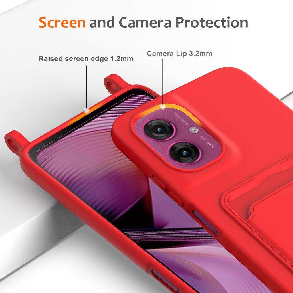 Pro Motorola Moto G55 5G Pouzdro Tekutý Silikon Držák Karet Zadní Kryt Telefonu s Šňůrkou