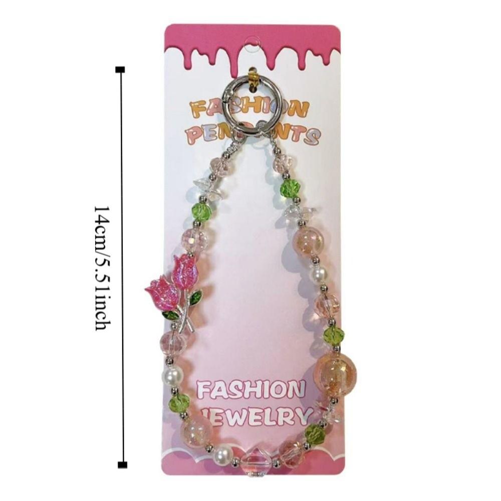 Chaîne de téléphone portable en perles Fleur de tulipe Lanière de téléphone portable Perle de cristal Dragonne de téléphone Cadeau de Nouvel An