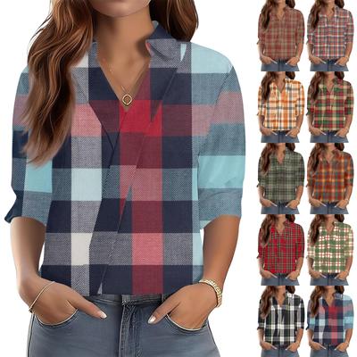 3/4-Ärmel Damenoberteile V-Ausschnitt Shirts Trendy Bedruckte Business Casual Arbeitsblusen