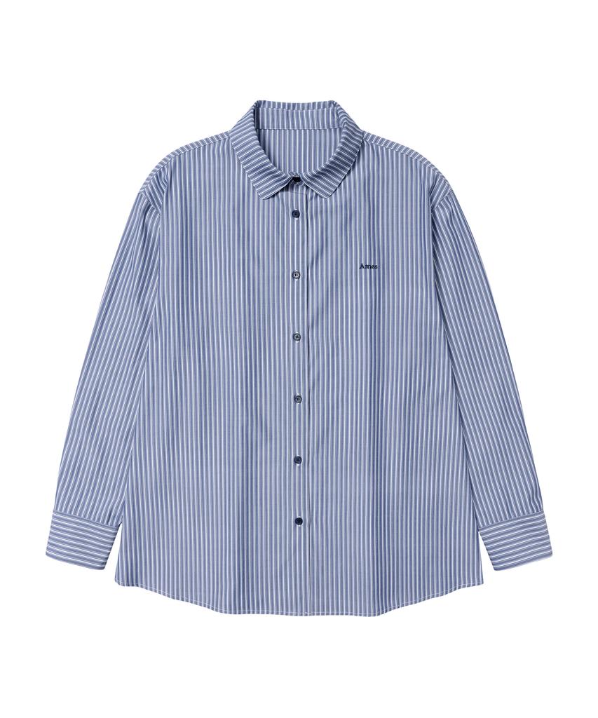 AMES-WORLDWIDE Over Fit Stripe Shirts Blue