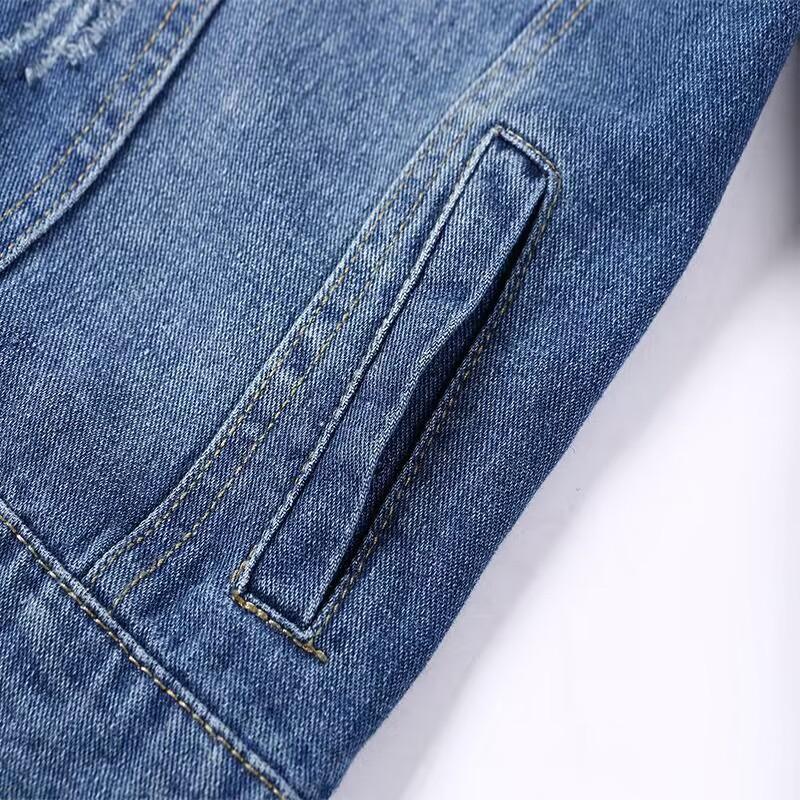Women's Plus Size Round Neck Jacket Casual Short Tops Denim Jacket