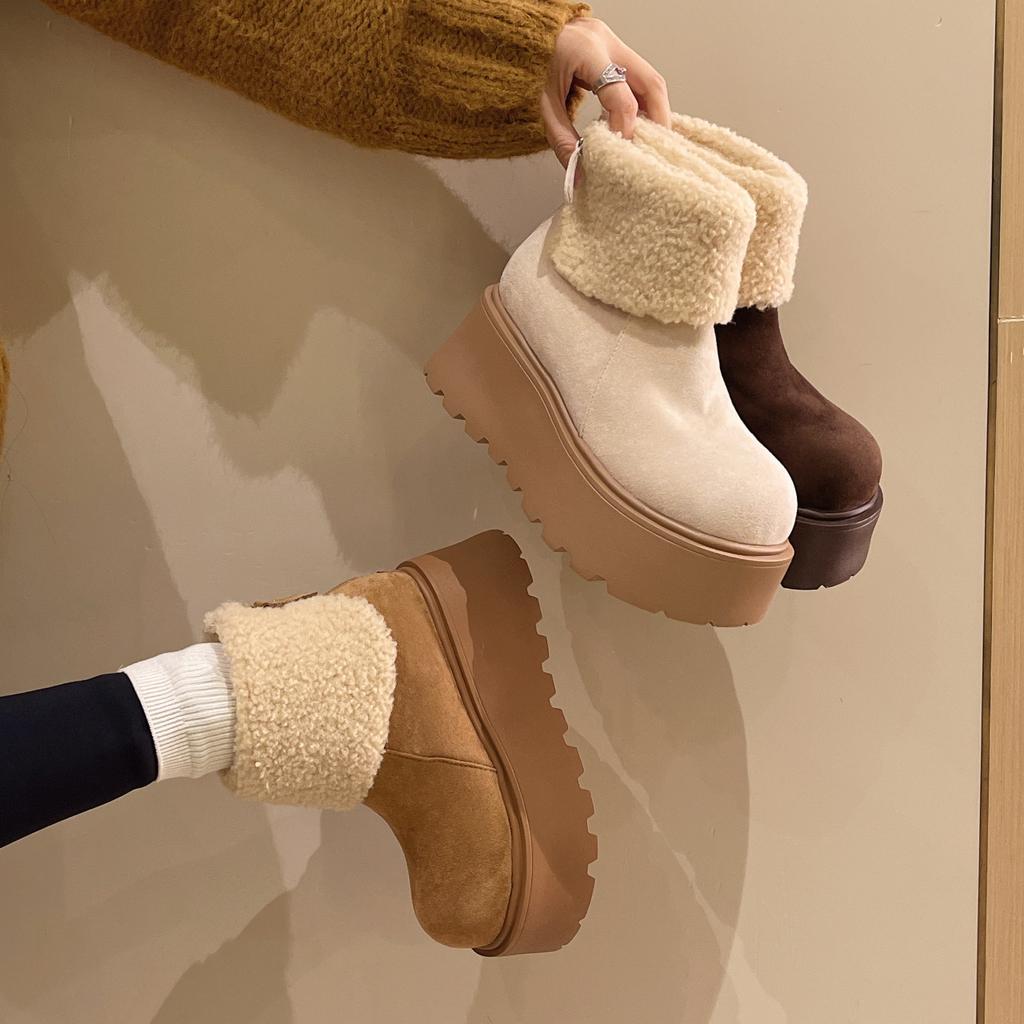 Women's Fur Mouth Large Size Winter Warm Fur One Snow Boots Padded Lining Ankle Boots Non-slip Hiking Sports Cotton Boots