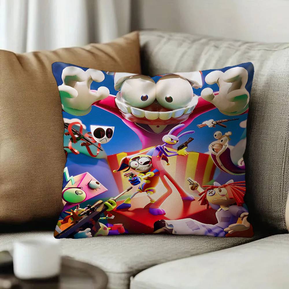 Cartoon The Amazing Digital CCircus Pillow Covers Cartoon Sofa Decorative Home Doublesided Printing Short Plush Cushion Cover