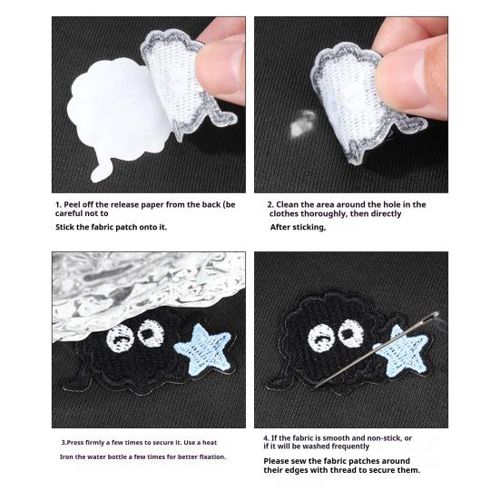 baizihuahu 6 Pcs Cartoon Embroidered Patches, Iron on Sew Decorative Appliques, Cute Black Ball Patches for Clothes Bags Hats Repairing Holes