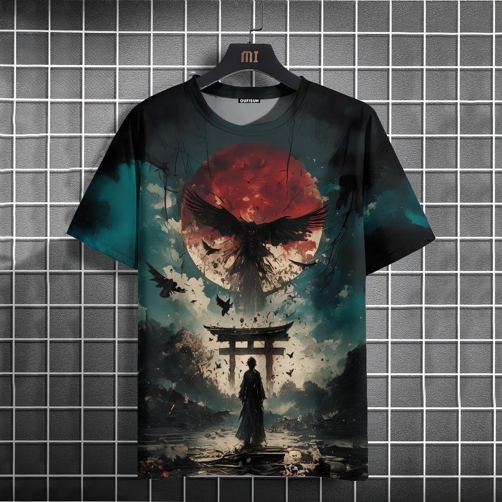 Ανδρικό μπλουζάκι με μοτίβο πολεμιστή ανδρικό μπλουζάκι ιαπωνικού στυλ Casual φαρδιά μπλουζάκια με κοντό μανίκι Υπερμεγέθη ανδρικά μπλουζάκια καλοκαιρινά