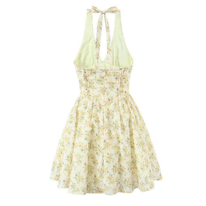 Elegant Printed Halter Dress - European & American Style, Versatile & Fashionable