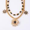 Personality Trend Retro Alloy Sunflower Pendant Double Stacked Necklace Casual Color Beaded Women's Accessories