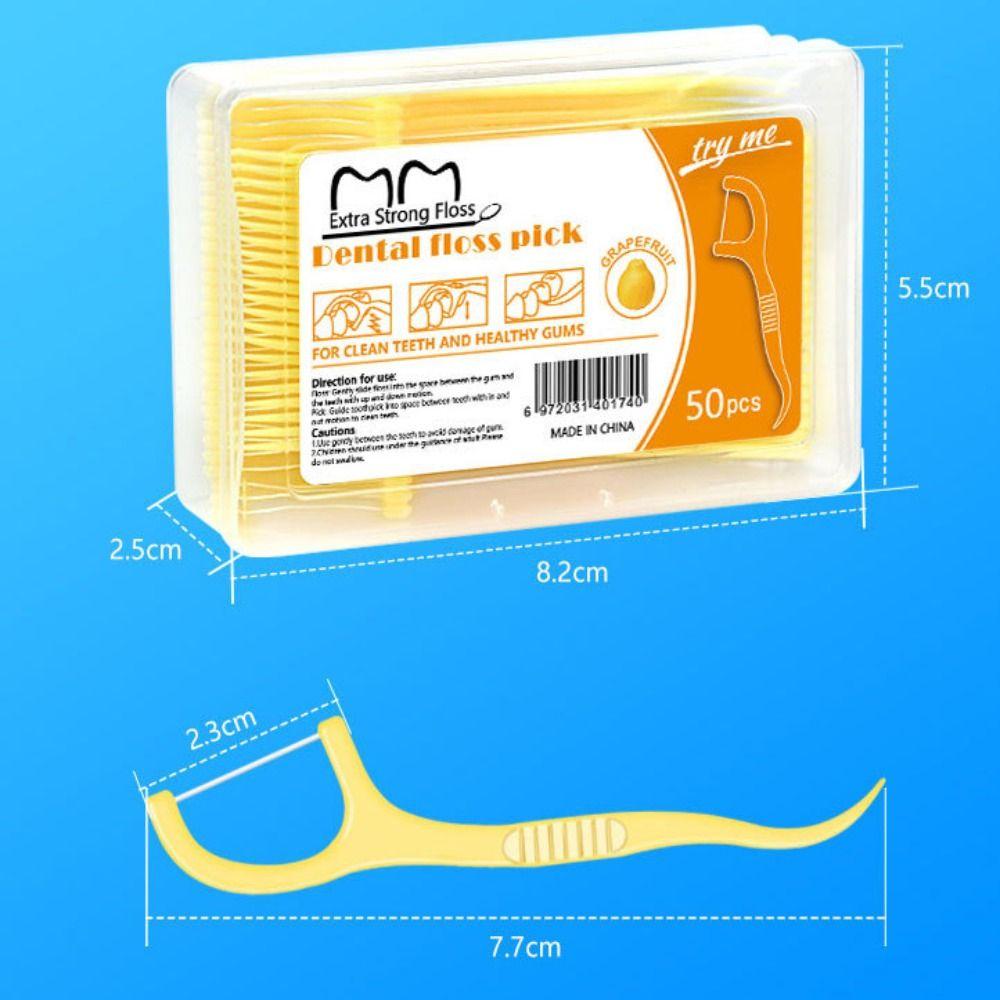 Portable Dental Floss Stick 50 Sticks/Box Teeth Cleaning Tool Fruit Flavored Floss  Oral Care