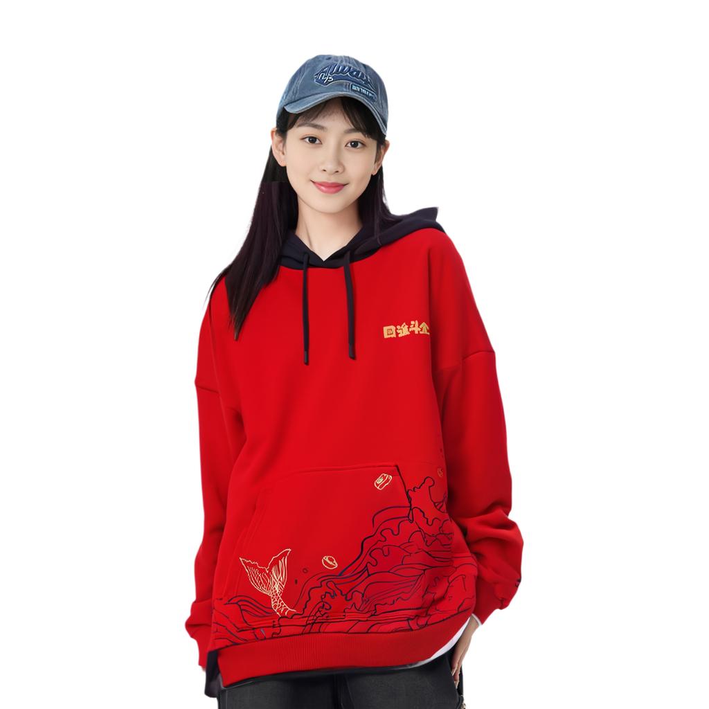 Li Ning Daily Progress Loose Pullover Hoodie Women Hoodies Cinnabar-Red AWDQ142-1