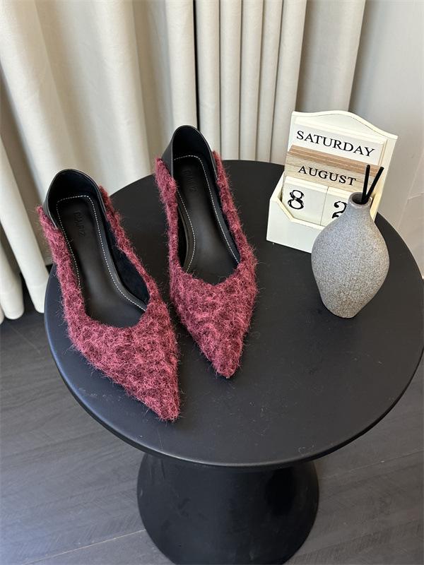 

2025 spring and autumn new Xiaoxiangfeng high heels women s pointed head shallow mouth women s shoes thin heel temperament single shoes 39 кирпич красный
