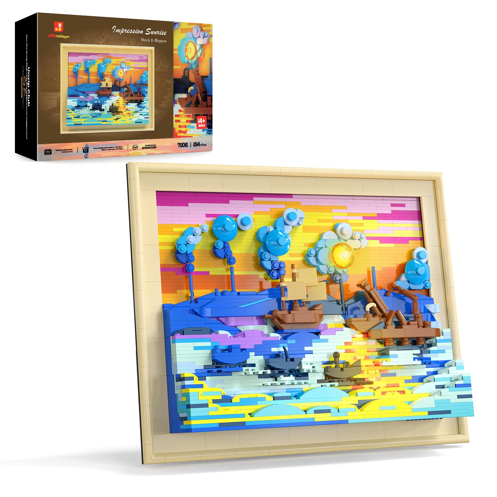 

JMBricklayer Impression Sunrise Building Blocks Set with Lights 70016, 3D Monet Wall Art and Crafts, Adult Art Painting Frame for Home Wall & Desktop