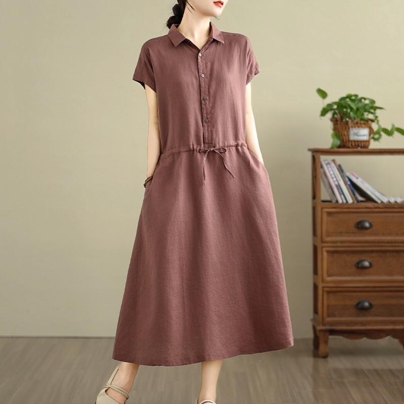 Krótki rękaw Plus rozmiar Bawełna len vintage nowe sukienki dla kobiet swobodna luźna długa letnia sukienka koszulowa