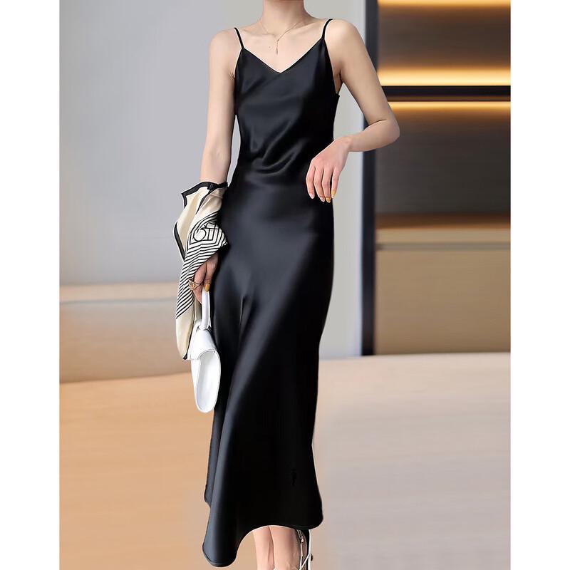 Demana Elegant Glossy Satin V-Neck Midi Slip Dress
