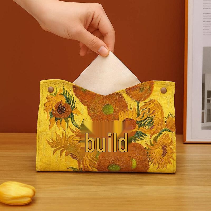 LIEI Light Luxury Oil Painting Rose Waterproof Leather Tissue Box