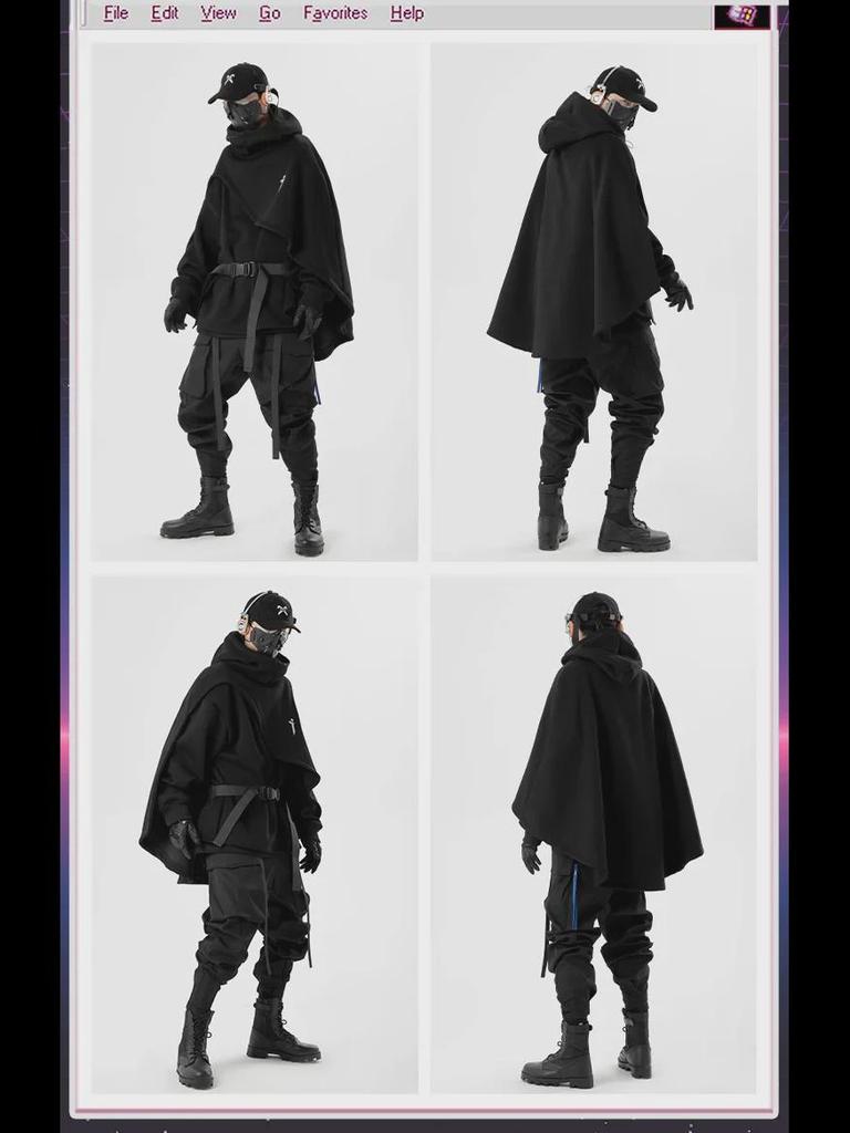 Men's Embroidered Functional Sweatshirt Cape - Spring/Autumn Loose Fit