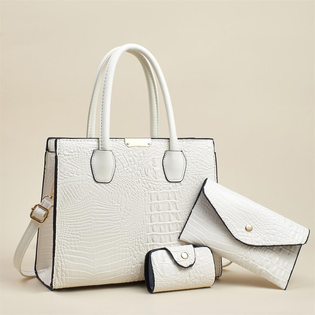 Fashion Solid Color Crocodile Texture Women Casual Shoulder Bag Three Piece Set For Daily Use And Office Commuting