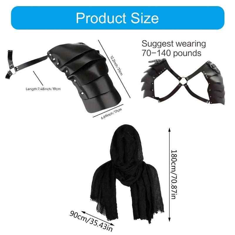 Completing Medieval Knnight Outfit Set Includes Faux Leather Shoulder Armors and Accessories for Historical Reenactments
