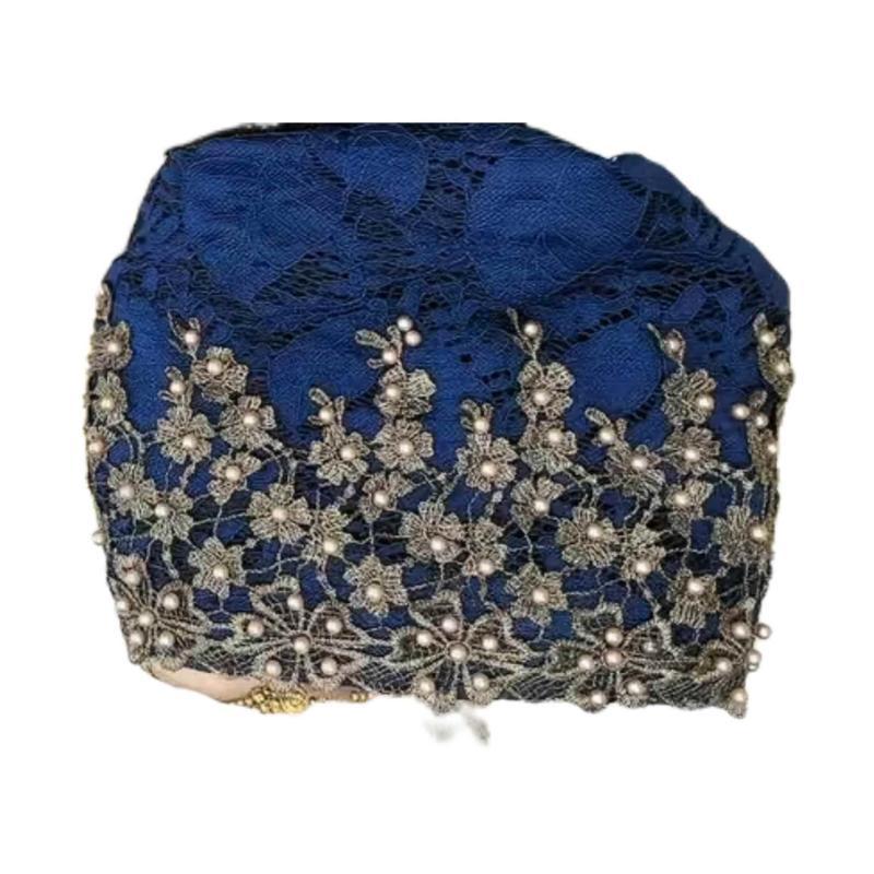 Women's Four-Season Thin Gold Thread Plum Blossom Beaded Lace Head-Wrapping Hat Breathable Hat Fashionable Hollow Pull-On Hat