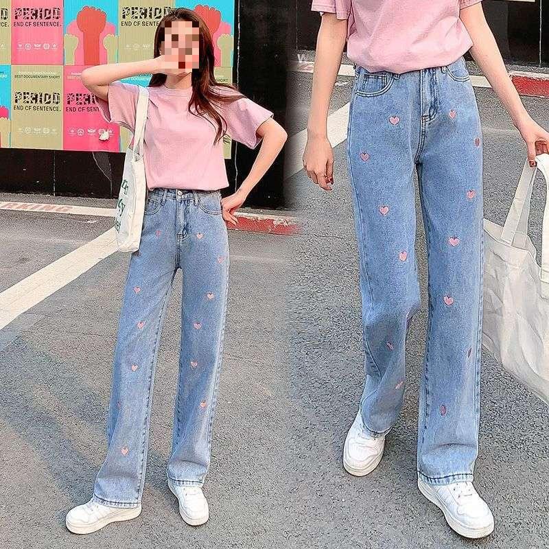 Women s Retro Washed High-Waist Wide-Leg Denim Jeans - Straight, Loose Fit, Slimming. Medium