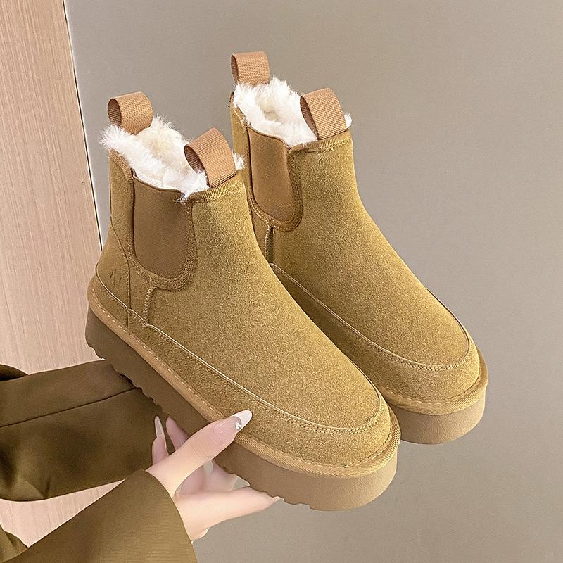 Modische vielseitige warme Schneestiefel Damen Herbst und Winter neue Baumwollschuhe dicke Sohle Höhenerhöhung ein Pedal Damenschuhe plus Baumwolle