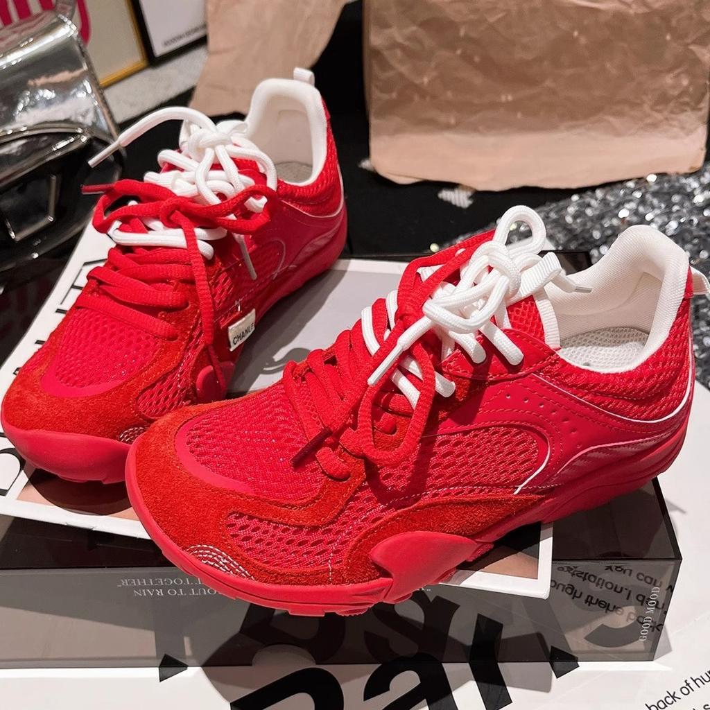 2025 new leather lace-up mesh breathable casual shoes German training shoes flat shoes versatile comfortable sports shoes women's shoes