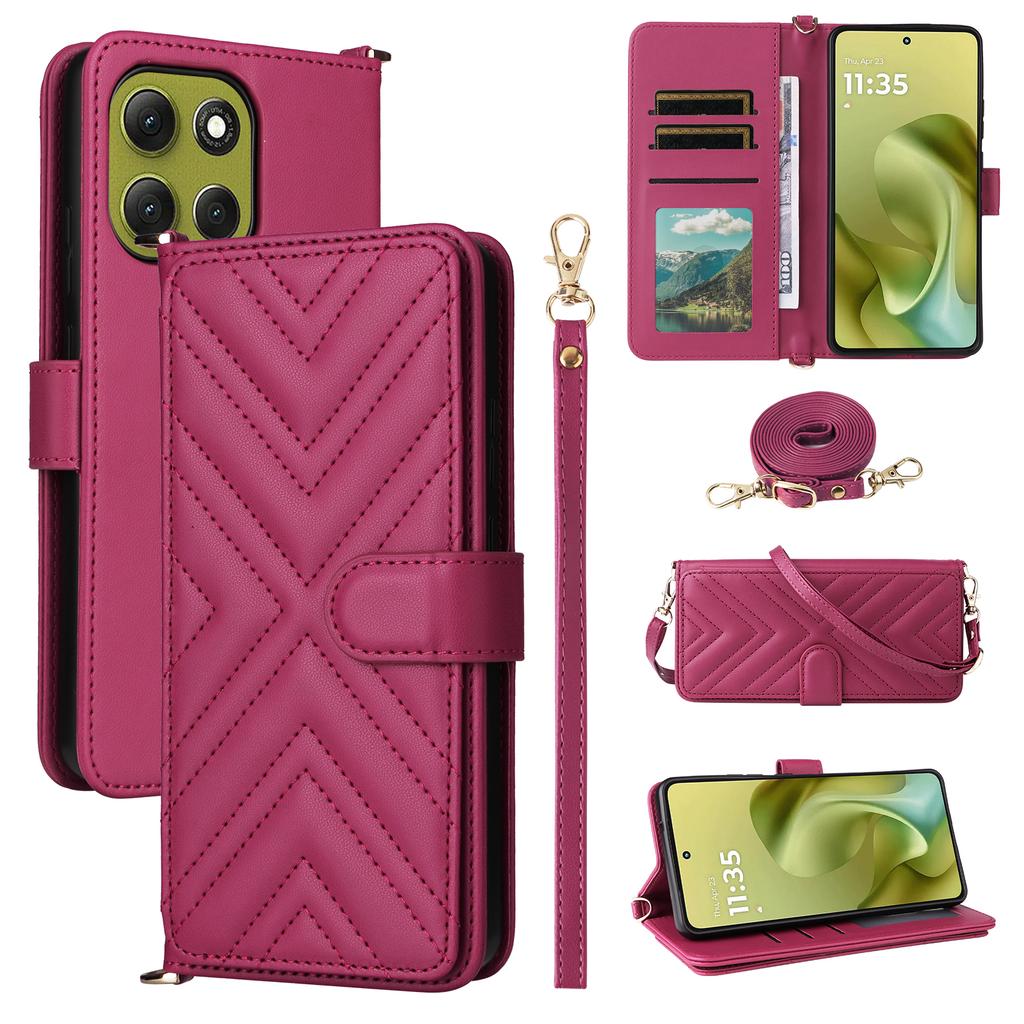 For Motorola Moto G86 Power 5G Case with Shoulder/Wrist Strap Leather Phone Cover Stand Wallet