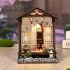 QmXCyzl Wooden DIY Dollhouse Kit, Miniature 3D Bookstand, Holiday Gift, Architectural Scenario Openable Design, Japanese Style (Planet and Garden)