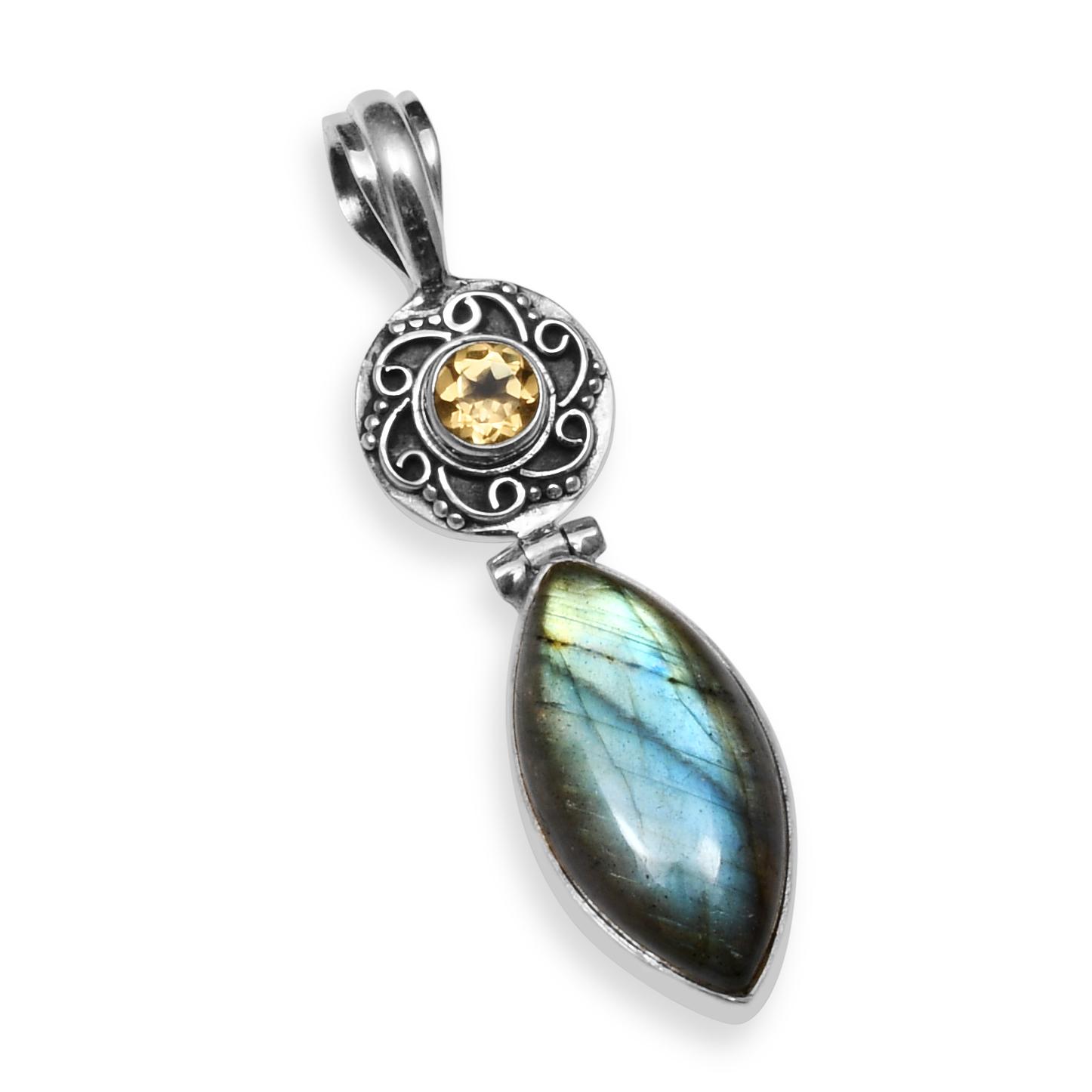 

Натуральный лабрадорит с маленьким крошечным цитрином, подвеска из стерлингового серебра 925 пробы ручной работы в форме маркизы для женщин и девочек