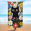 Floral Cat Beach Towel Black Cat Surrounded by Colorful Flowers Bath Towels Soft Microfiber Fabric Unisex Oversized Towel for