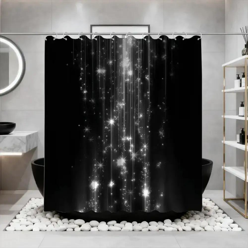 

Black Starry Sky Shower Curtain Galaxy Sparkle Design Modern Bathroom Decor Waterproof Fabric Bath Curtain Set Home Decoration W60H190(CM)-1 Pcs
