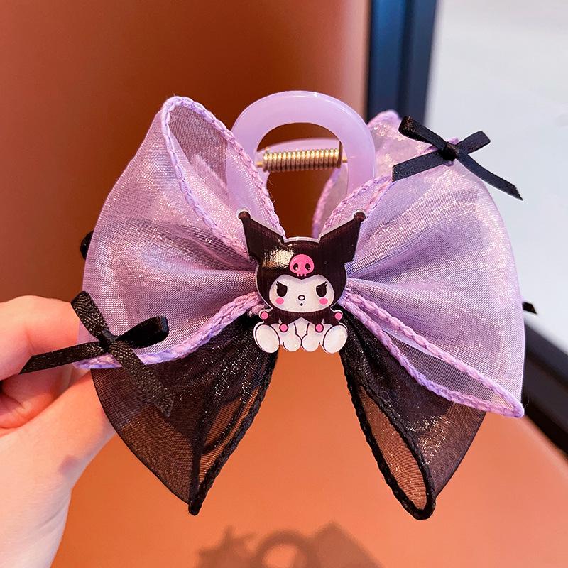 

Заколка-краб для волос Sanrio Kuromi с сетчатым бантом - Акулий стиль для девочек