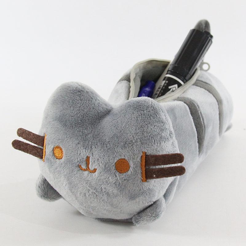 

Anime Striped Chubby Gray Cat Plush Toy Pencil Case Student Cartoon Cute Cat Stationery Box Gift Storage Bag for Friends 24x9cm