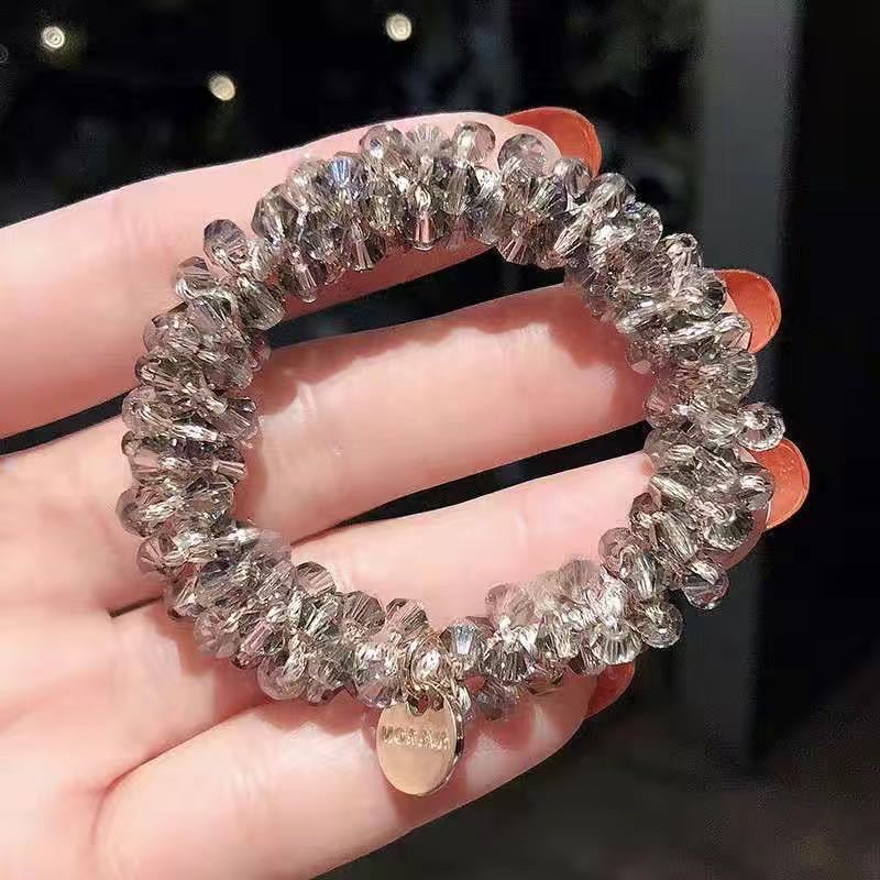 

Жіноча кришталева перламутрова мотузка для волосся ручної роботи з еластичного бісеру, заколка для волосся, затискач для волосся, пов язка на голову, аксесуар для волосся для дівчини сірий