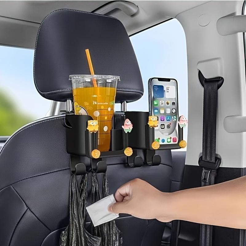 Car Seat Back Organizer with Cup Holder, Phone Mount,and Hooks-Fits Most Vehicles,Holds Water Bottles,Bags-Rear Seat Cup Storage