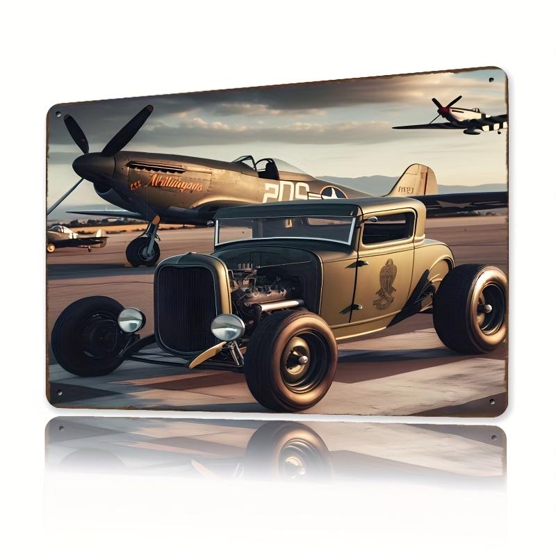 

Biplane and Classic Car Metal Sign Retro Iron Wall Art for Bar Home for Man Cave Decor Outdoor Use Perfect Gift 20x30cm（7.8x11.8inch）
