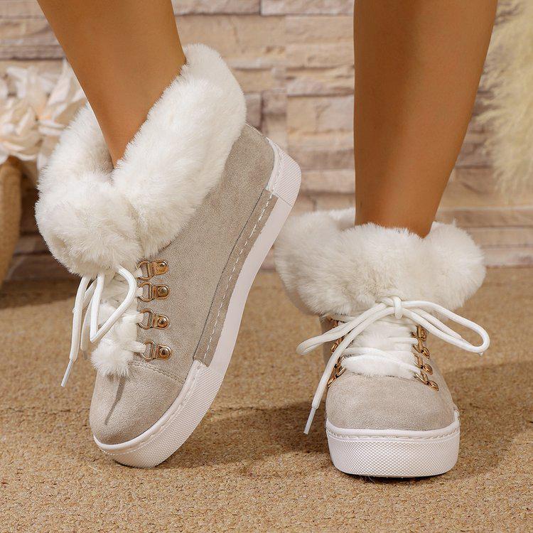 Women's Winter Casual Leather Boots with Long Fur Lining - Warm, Fleece-Lined, Plus Size, Short Shaft Snow Boots