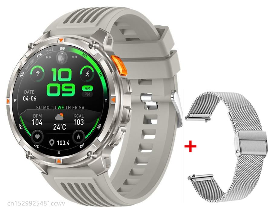 Herren HT33 Smartwatch 1,7 Zoll LED-Taschenlampe BT-Anrufe Outdoor-Sport Kompass Gesundheitsüberwachung 1100mAh Großer Akku Smartwatch
