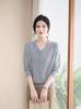 Elegant V-neck Knit Top for Middle-aged and Senior Women - Long-sleeved Autumn/Winter Sweater Base Layer.