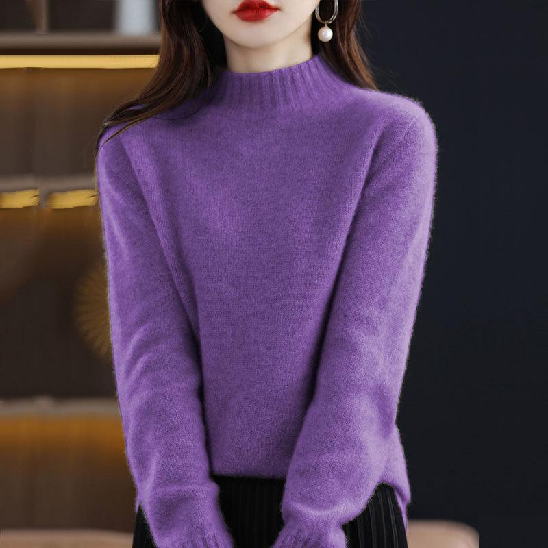 

Women s Wool Sweater: Autumn/Winter Half-High Neck, Warm, Solid Color, Loose Fit, Commuter Style M