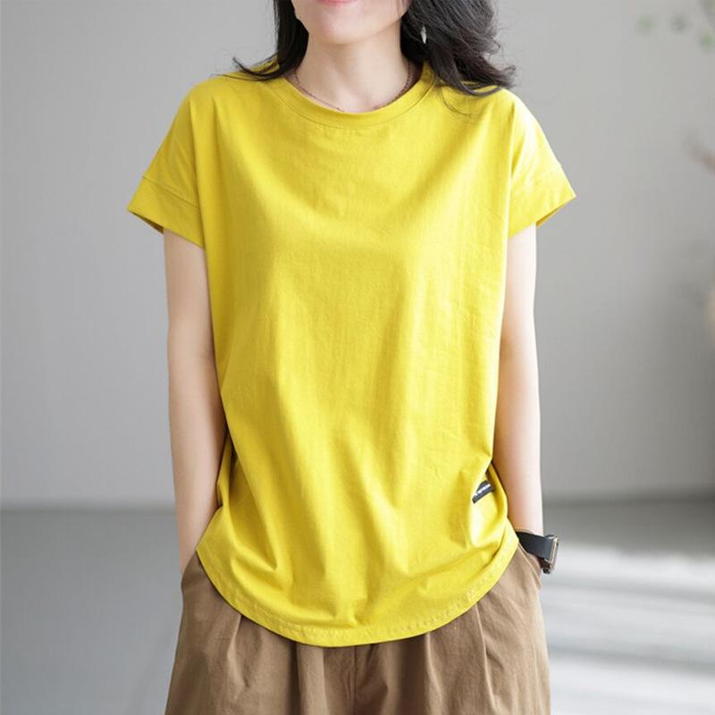 Women's Summer Solid Color Pullover Short Sleeve Large Size Short Sleeve Casual Short Sleeve