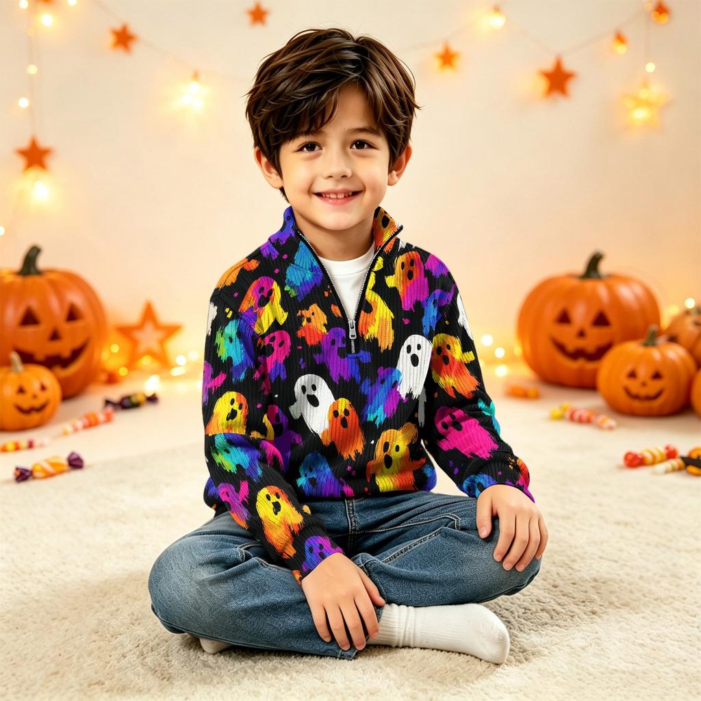 Kids' Knit Sweatshirt with Halloween Print for Fall Festival