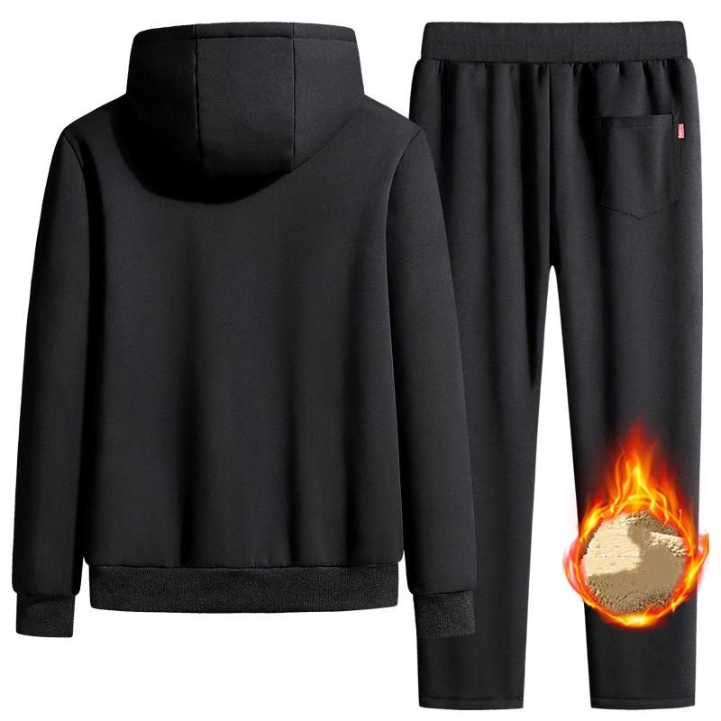 Winter Tracksuit Men Thick Warm Lamb Woolen Fleece Hooded 2 Piece Set Jacket+pants Sportswear